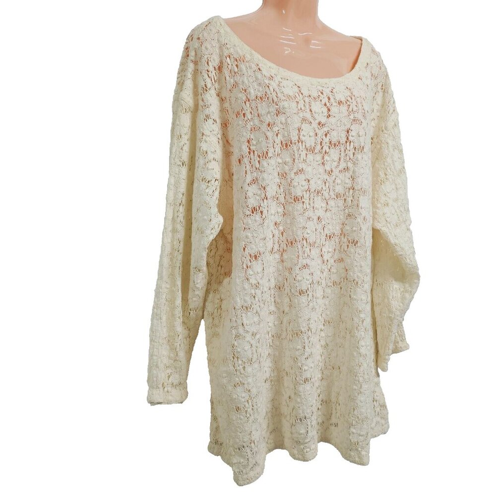 CMC Color Me Cotton Women Size L Relaxed Lace Top Blouse Ivory Cotton